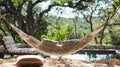 A dreamy hammock swaying in the breeze providing the ultimate relaxation spot for an afternoon nap. 2d flat cartoon