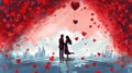 A dreamy illustration of a dancing couple and floating hearts Royalty Free Stock Photo