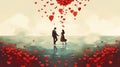 A dreamy illustration of a dancing couple and floating hearts Royalty Free Stock Photo