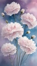 Dreamy illustration peony flowers pink blue background