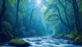 A Dreamy Image Of A Stream Running Through A Forest AI Generative Royalty Free Stock Photo