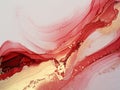 Passionate red abstract fluid art painting. Alcohol inks with gold. Royalty Free Stock Photo