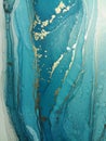 Luxury abstract fluid art painting background alcohol ink technique mint blue and gold. Marble texture Royalty Free Stock Photo