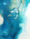 Luxury abstract fluid art painting background alcohol ink technique mint blue and gold. Marble texture Royalty Free Stock Photo