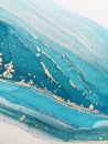 Luxury abstract fluid art painting background alcohol ink technique mint blue and gold. Marble texture Royalty Free Stock Photo