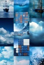 Dreamy International Shipping Collage in Sky-Blue and Navy (AI Generated) Royalty Free Stock Photo