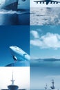 Dreamy International Shipping Collage in Sky-Blue and Navy (AI Generated) Royalty Free Stock Photo