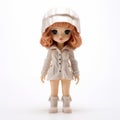 Dreamy Jennifer: A Monochromatic Vinyl Toy In A White Coat And Boots Royalty Free Stock Photo