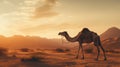 Dreamy 8k 3d Image Of A Camel Grazing In The Desert
