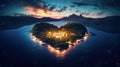 A dreamy landscape beautiful view of islands in the shape of a heart generative AI