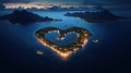 A dreamy landscape of islands in the shape of a heart generative AI