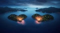 A dreamy landscape of two islands in the shape of a hearts generative AI