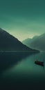 Dreamy Landscapes: A Dark Teal Boat In Serene Swiss Style