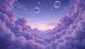 Dreamy Lavender Cloudscape with Floating Bubbles Royalty Free Stock Photo