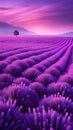 Dreamy Lavender Field Under a Purple and Pink Sky