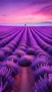 Dreamy Lavender Field Under a Purple and Pink Sky