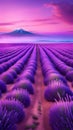 Dreamy Lavender Field Under a Purple and Pink Sky