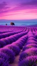 Dreamy Lavender Field Under a Purple and Pink Sky