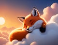 Dreamy little fox on cloud at sunset Royalty Free Stock Photo