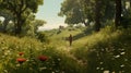 Dreamy Meadow Walk: Unreal Engine Rendered Image With Soft Atmosphere