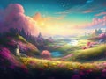 A dreamy, meditative world landscape full of hope, joy, love, peace and happiness Royalty Free Stock Photo