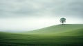 Dreamy Minimalism: A Serene Tree On A Green Hill Royalty Free Stock Photo