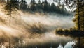 Dreamy Mist Over the Forest Lake Royalty Free Stock Photo