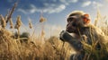 Dreamy Monkey: A Photorealistic Rendering Of A Grazing Primate