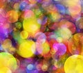 Dreamy motion blur multicolored background with stars and bubbles Royalty Free Stock Photo