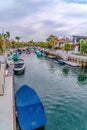 Dreamy neighborhood with waterfront houses public canal and leaisure boats