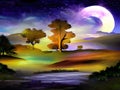 Dreamy Night Landscape, Generative AI Illustration
