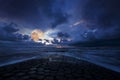 Dreamy night landscape, ocean and sky in moon light Royalty Free Stock Photo