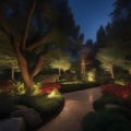 A dreamy, nocturnal garden where trees burst into radiant flames at night5