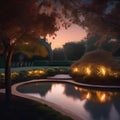 A dreamy, nocturnal garden where trees burst into radiant flames at night3