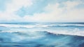 Dreamy Ocean: Minimalist Expressionist Painting With Soft Blue Waves