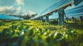 A dreamy outoffocus shot of a solar power plant conveying a peaceful and ecofriendly form of energy production.