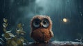 Dreamy Owl In Rain: Dark Orange And Brown Artwork In 8k Resolution