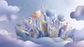 Dreamy pastel floral illustration in soft light, surrounded by gentle clouds Royalty Free Stock Photo
