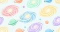Whimsical Pastel Space Pattern with Cute Galaxies and Planets Royalty Free Stock Photo