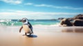 Dreamy Penguin On Sandy Beach Rendered In Cinema4d Royalty Free Stock Photo