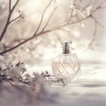 Dreamy Perfume Bottle with Soft Focus. Gentle Glow. Floral Touch. Ai generated