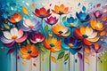 Dreamy Petals: Abstract Impressionist Painting of Vibrant Flowers, Petals Intertwined, and a Color-Drenched Background