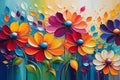 Dreamy Petals: Abstract Impressionist Painting of Vibrant Flowers, Petals Intertwined, and a Color-Drenched Background