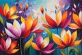 Dreamy Petals: Abstract Impressionist Painting of Vibrant Flowers, Petals Intertwined, and a Color-Drenched Background