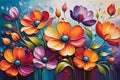 Dreamy Petals: Abstract Impressionist Painting of Vibrant Flowers, Petals Intertwined, and a Color-Drenched Background