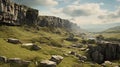 Dreamy Photorealistic Landscape Of Hindu Yorkshire Dales Cliff