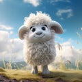 Dreamy Photorealistic Rendering Of A Cute Sheep On Grassy Scene