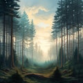 dreamy pine forest nature landscape background Royalty Free Stock Photo