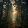 dreamy pine forest nature landscape background Royalty Free Stock Photo