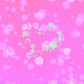 Dreamy pink bubbles or flare digitally rendered pattern with snowflakes heart